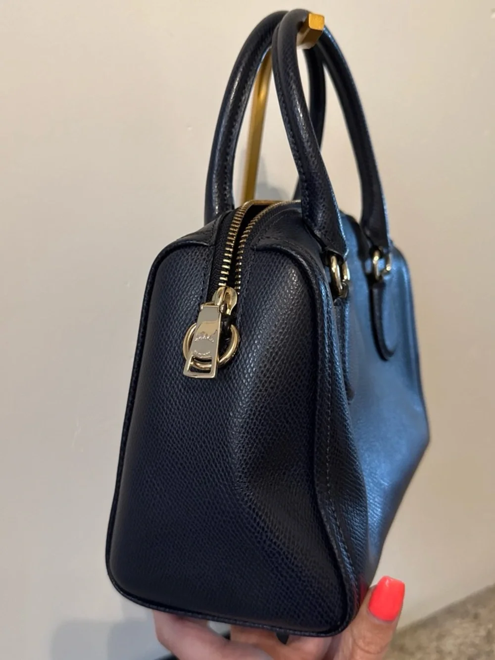 Coach mini Bennett Pebbled Leather Satchel Bag in Navy